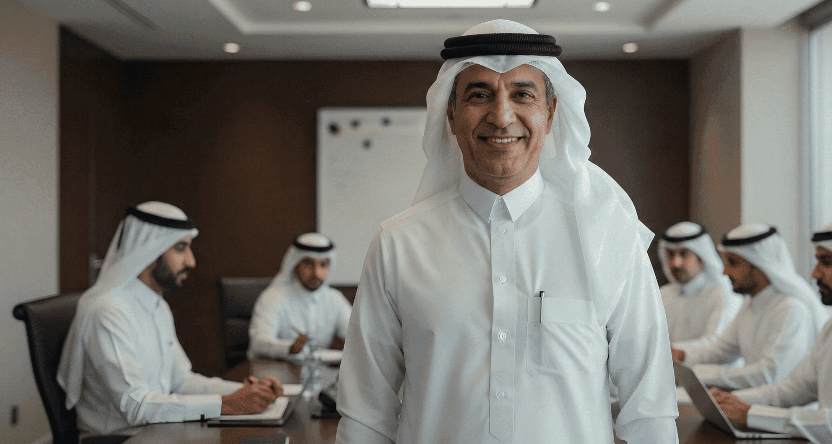 Senior institutional leader in executive meeting setting